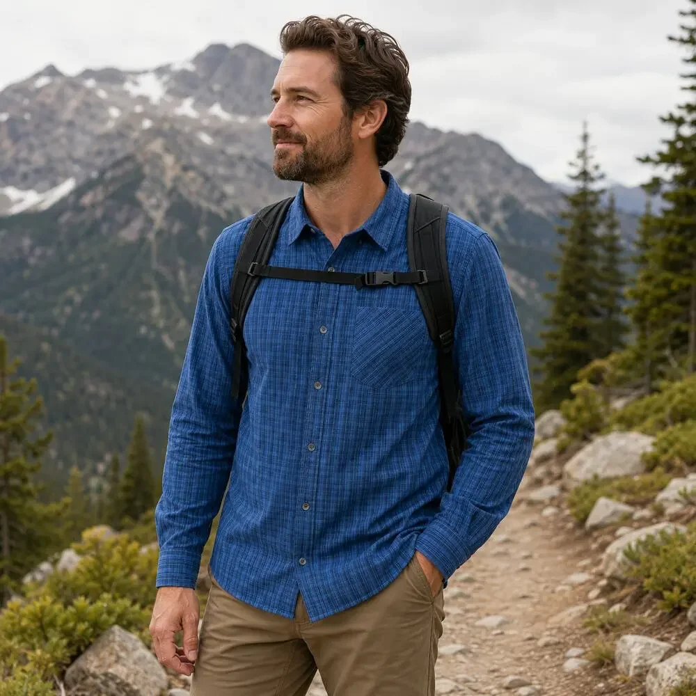 Y2K The North Face Men's Shirt Size L Large Button-Down Plaid Blue Vacation